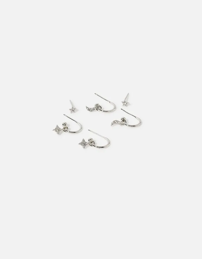 Accessorize PlatinumPlated Celestial Hoop And Stud Set Women Earrings