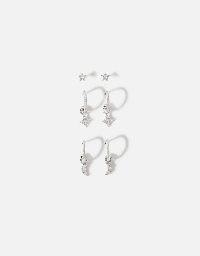 Accessorize PlatinumPlated Celestial Hoop And Stud Set Women Earrings