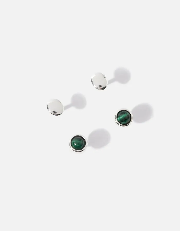 Accessorize Recycled Sterling Silver Malachite Stud Earrings Women Earrings