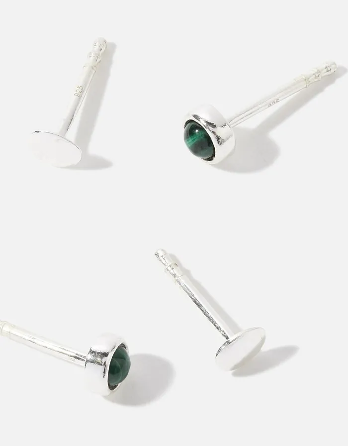 Accessorize Recycled Sterling Silver Malachite Stud Earrings Women Earrings