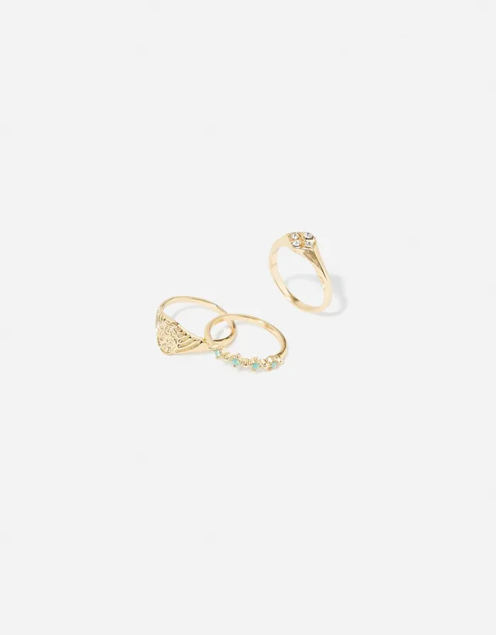 Accessorize Romantic Ramble Engraved Signet Ring Set Blue Turquoise Women Rings