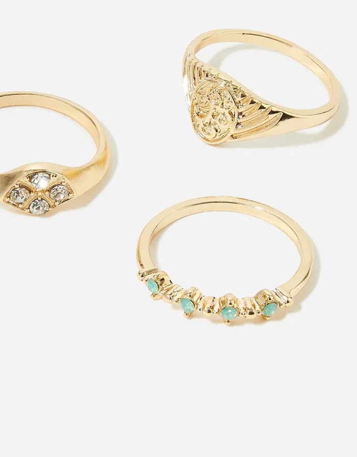 Accessorize Romantic Ramble Engraved Signet Ring Set Blue Turquoise Women Rings