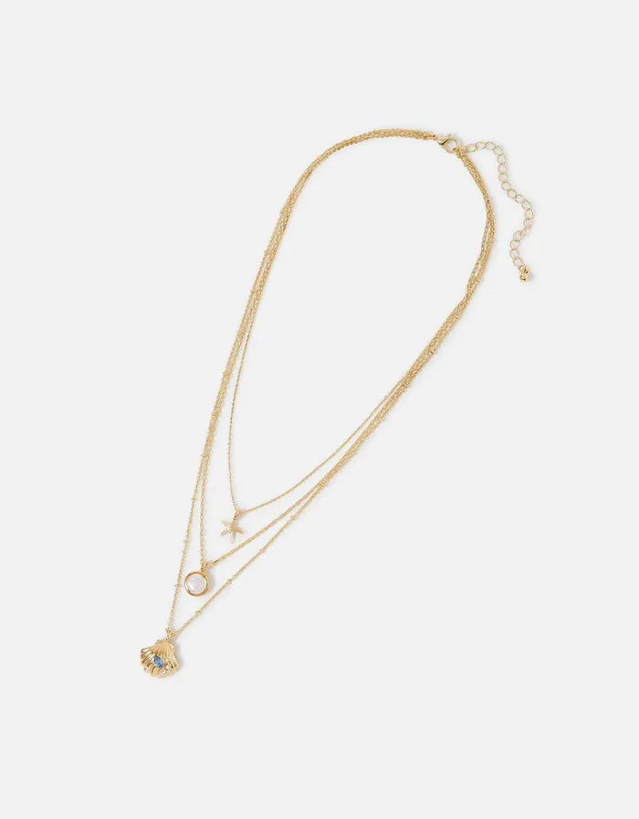 Accessorize Seascape Gem Shell Pendant Layered Necklace Women Necklaces