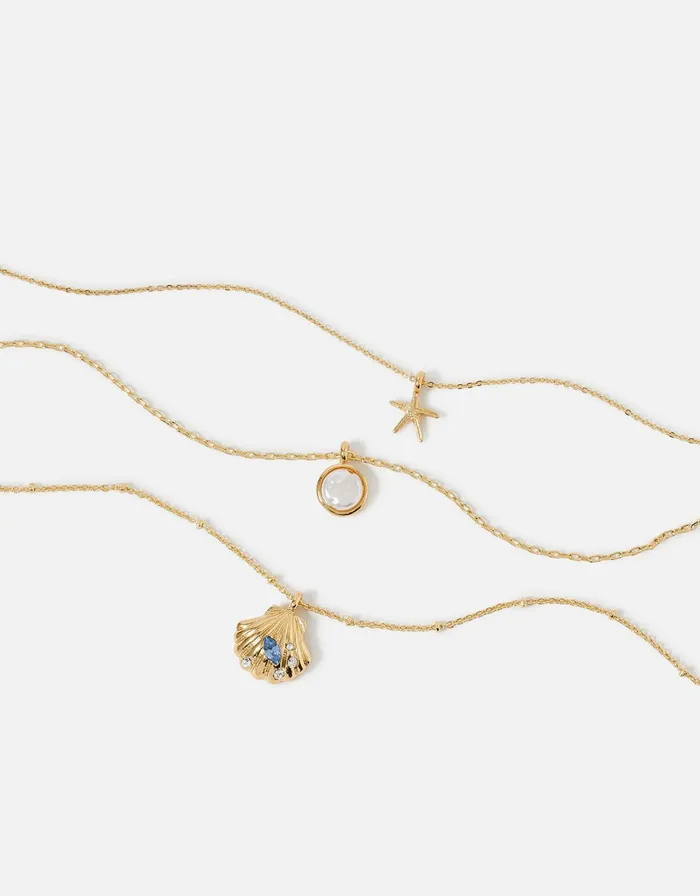 Accessorize Seascape Gem Shell Pendant Layered Necklace Women Necklaces