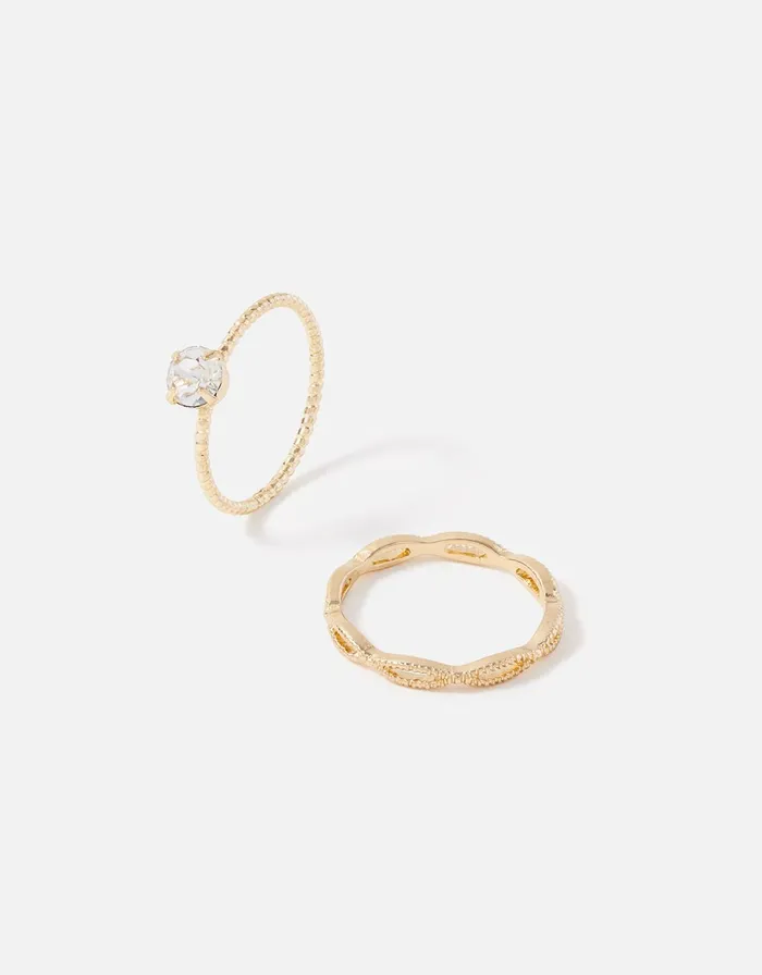 Accessorize Solitaire Wave Stacking Ring Twinset White Crystal Women Rings