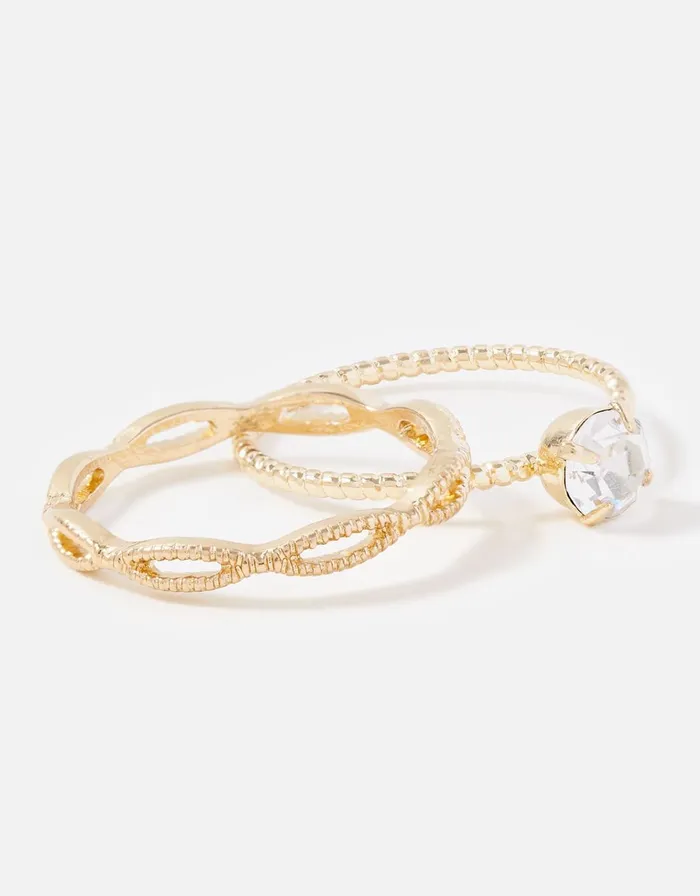 Accessorize Solitaire Wave Stacking Ring Twinset White Crystal Women Rings