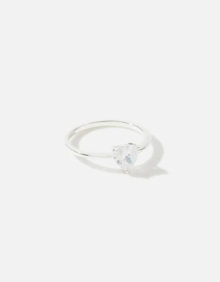 Accessorize Sterling Silver Cubic Zirconia Heart Ring Silver St Silver Women Rings