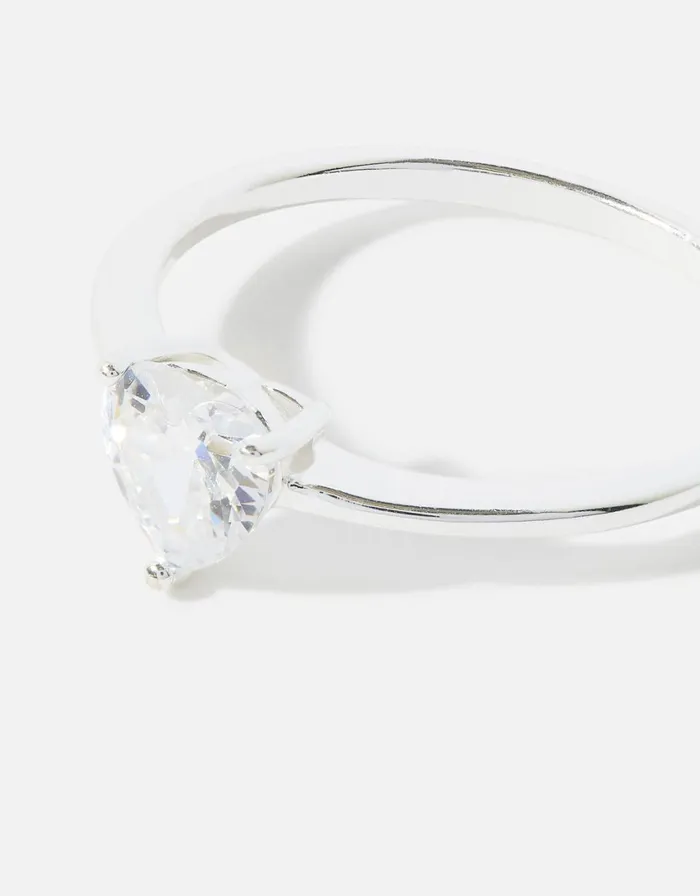Accessorize Sterling Silver Cubic Zirconia Heart Ring Silver St Silver Women Rings
