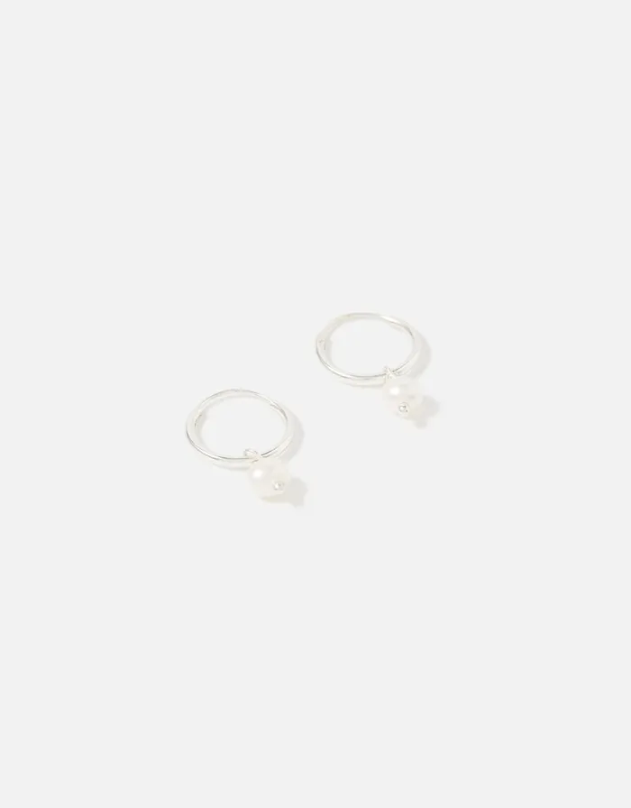 Accessorize Sterling Silver Pearl Hoops Women Earrings