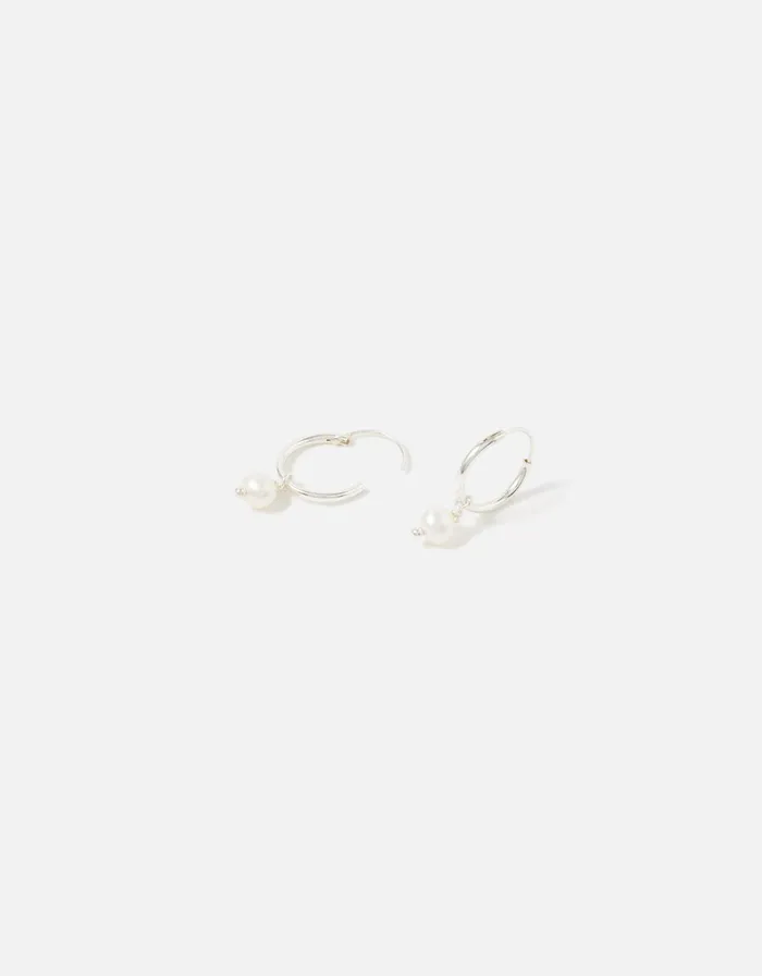 Accessorize Sterling Silver Pearl Hoops Women Earrings