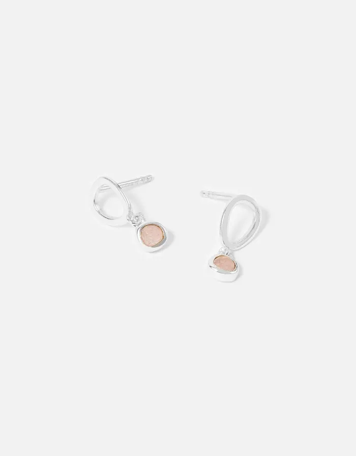 Accessorize Sterling Silver Rose Quartz Short Drop Earrings Women Earrings
