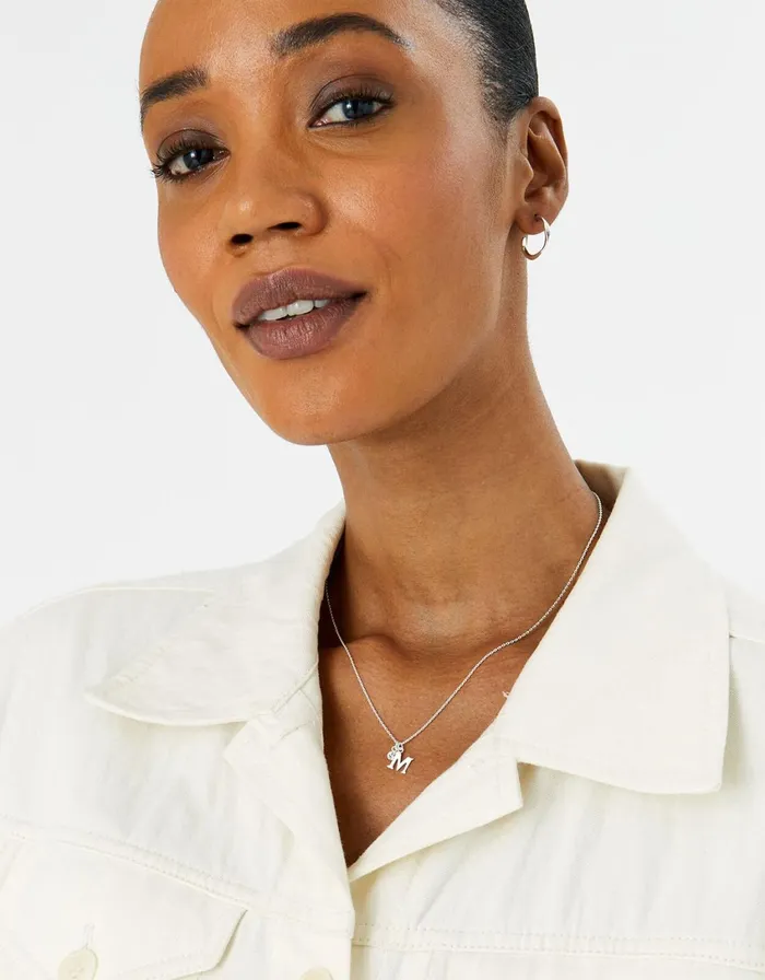 Accessorize Sterling Silver Sparkle Initial Pendant Neckace White St Crystal Women Necklaces