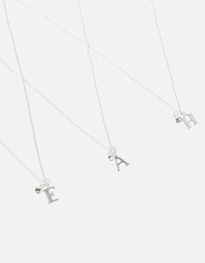 Accessorize Sterling Silver Sparkle Initial Pendant Neckace White St Crystal Women Necklaces