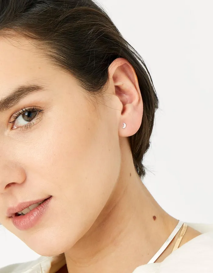 Accessorize Sterling Silver Star And Moon Stud Set Women Earrings