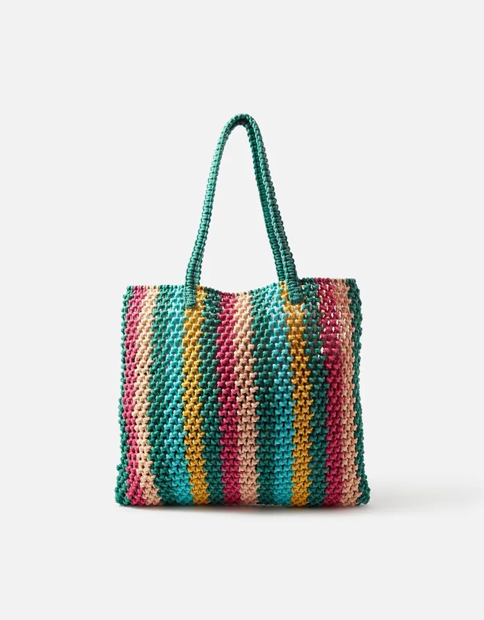 Accessorize Stripe Macrame Shopper Bag Women Beach Bags