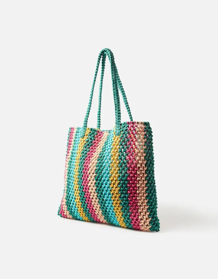 Accessorize Stripe Macrame Shopper Bag Women Beach Bags