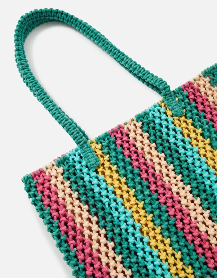 Accessorize Stripe Macrame Shopper Bag Women Beach Bags