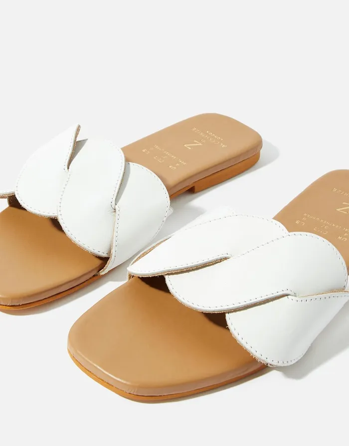 Accessorize Twisted Leather Sandals White White Women Sandals and Flip Flops
