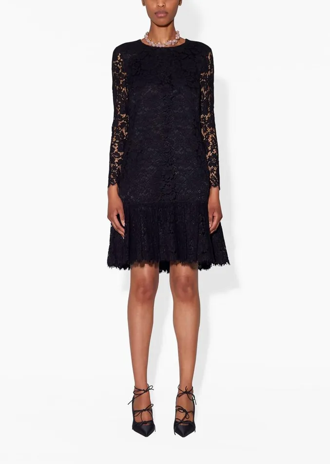 Adam Lippes Dresses and Jumpsuits Long Sleeve Dress With Ruffled Hem In French Corded Lace Black 8211 Women