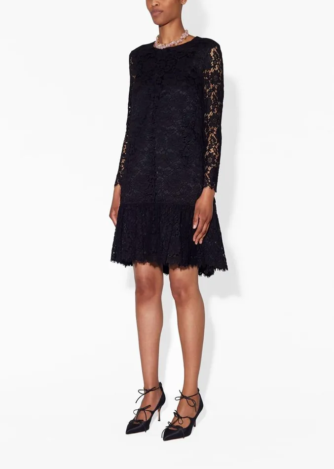 Adam Lippes Dresses and Jumpsuits Long Sleeve Dress With Ruffled Hem In French Corded Lace Black 8211 Women