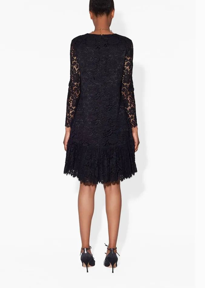 Adam Lippes Dresses and Jumpsuits Long Sleeve Dress With Ruffled Hem In French Corded Lace Black 8211 Women