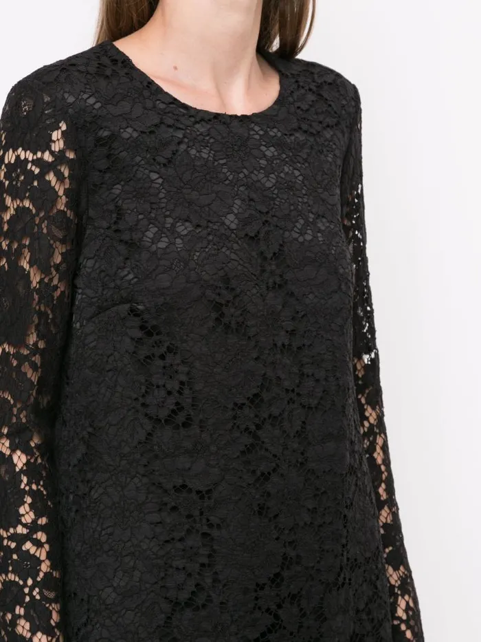 Adam Lippes Dresses and Jumpsuits Long Sleeve Dress With Ruffled Hem In French Corded Lace Black 8211 Women