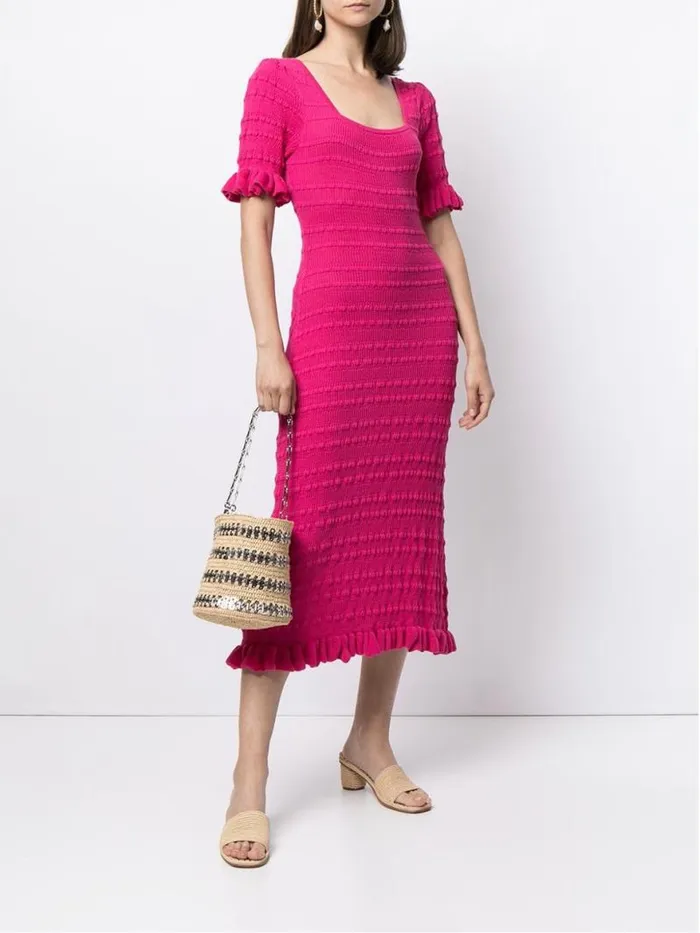 Adam Lippes Dresses and Jumpsuits Ruffle Sleeve Dress In Cotton Crepe Hot Pink 8211 Women