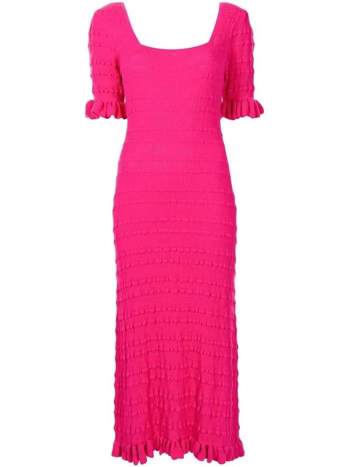 Adam Lippes Dresses and Jumpsuits Ruffle Sleeve Dress In Cotton Crepe Hot Pink 8211 Women