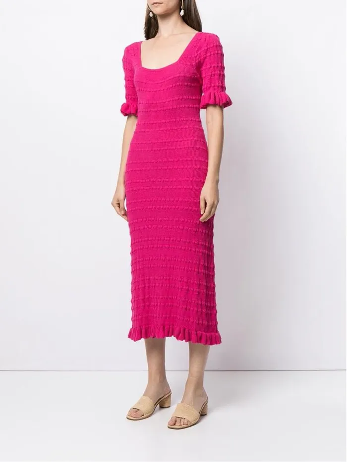 Adam Lippes Dresses and Jumpsuits Ruffle Sleeve Dress In Cotton Crepe Hot Pink 8211 Women