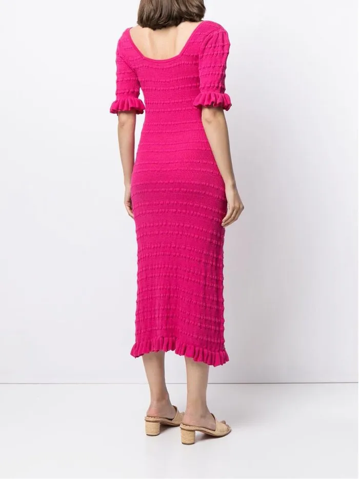 Adam Lippes Dresses and Jumpsuits Ruffle Sleeve Dress In Cotton Crepe Hot Pink 8211 Women