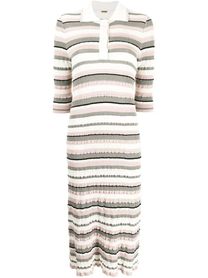 Adam Lippes Dresses and Jumpsuits Short Sleeve Polo Dress In Cotton Crepe Ivory Multi Stripe 8211 Women