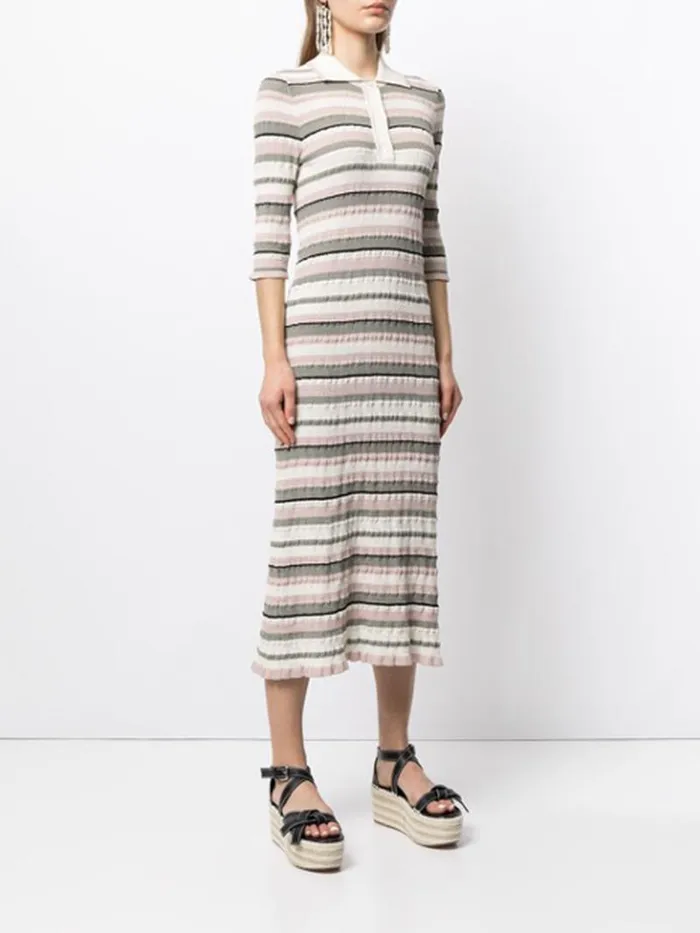 Adam Lippes Dresses and Jumpsuits Short Sleeve Polo Dress In Cotton Crepe Ivory Multi Stripe 8211 Women
