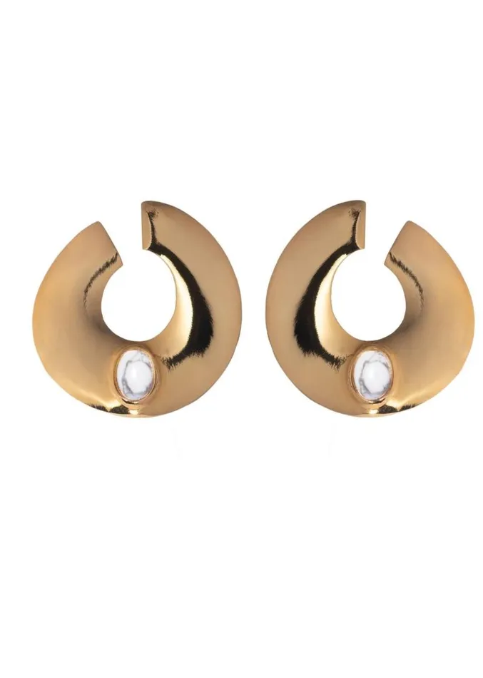 Adam Lippes Earrings Gold Hoop Earring With Semi Precious Stone Aventurine 8211 Women