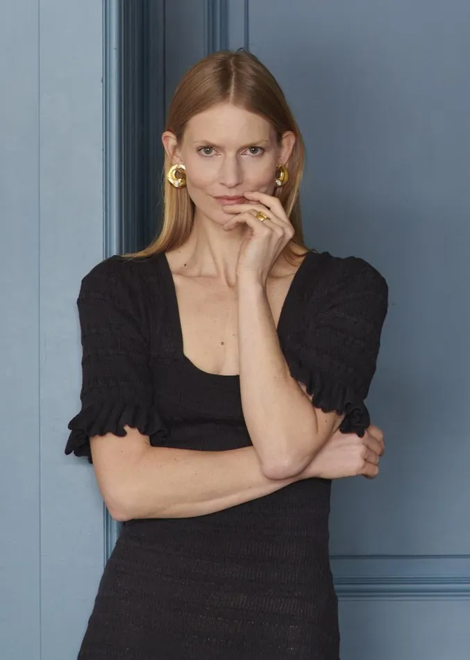 Adam Lippes Earrings Gold Hoop Earring With Semi Precious Stone Aventurine 8211 Women