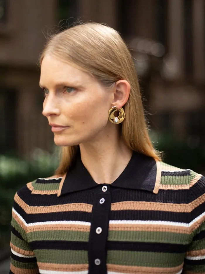 Adam Lippes Earrings Gold Hoop Earring With Semi Precious Stone Aventurine 8211 Women