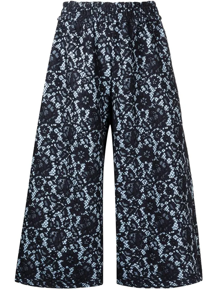 Adam Lippes Pants WideLeg Cropped Sweatpant In Lace Bonded Jersey Navy Light Blue 8211 Women