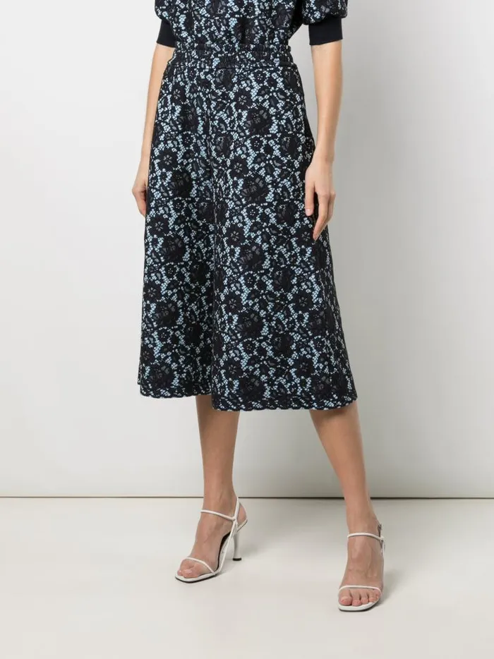 Adam Lippes Pants WideLeg Cropped Sweatpant In Lace Bonded Jersey Navy Light Blue 8211 Women