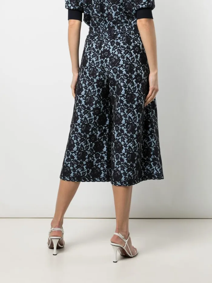 Adam Lippes Pants WideLeg Cropped Sweatpant In Lace Bonded Jersey Navy Light Blue 8211 Women
