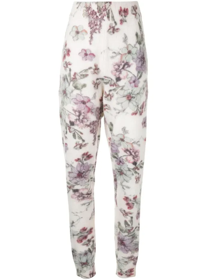 Adam Lippes Sweaters Jogger Sweatpant In Printed Silk Cashmere White Floral 8211 Women