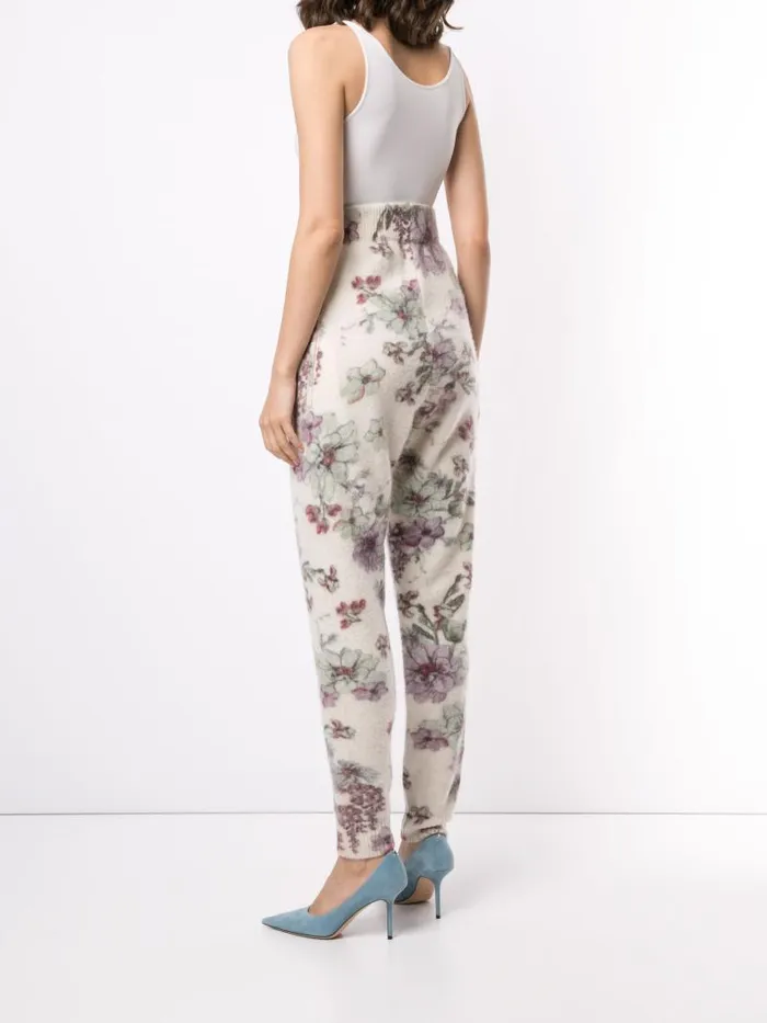 Adam Lippes Sweaters Jogger Sweatpant In Printed Silk Cashmere White Floral 8211 Women