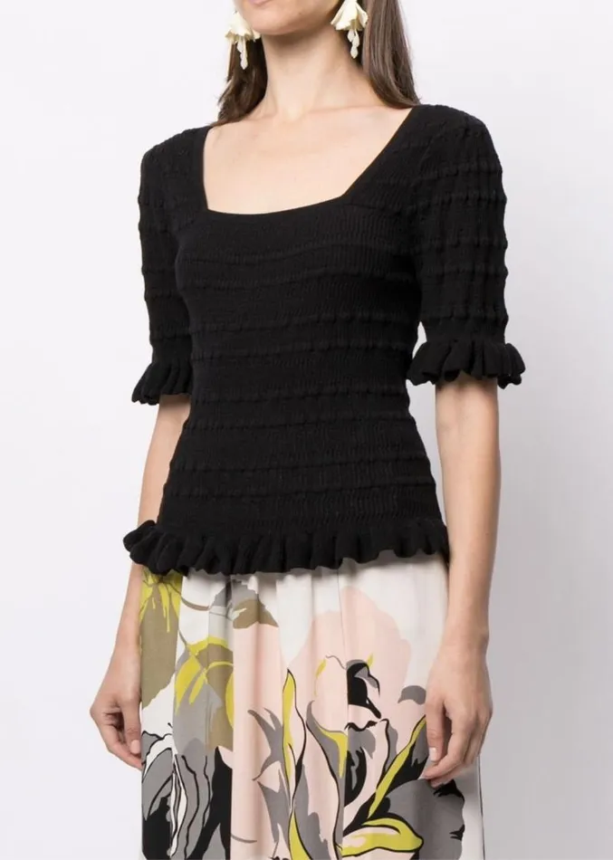 Adam Lippes Sweaters Ruffle Sleeve Top In Cotton Crepe Black 8211 Women