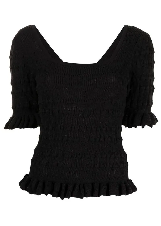 Adam Lippes Sweaters Ruffle Sleeve Top In Cotton Crepe Black 8211 Women