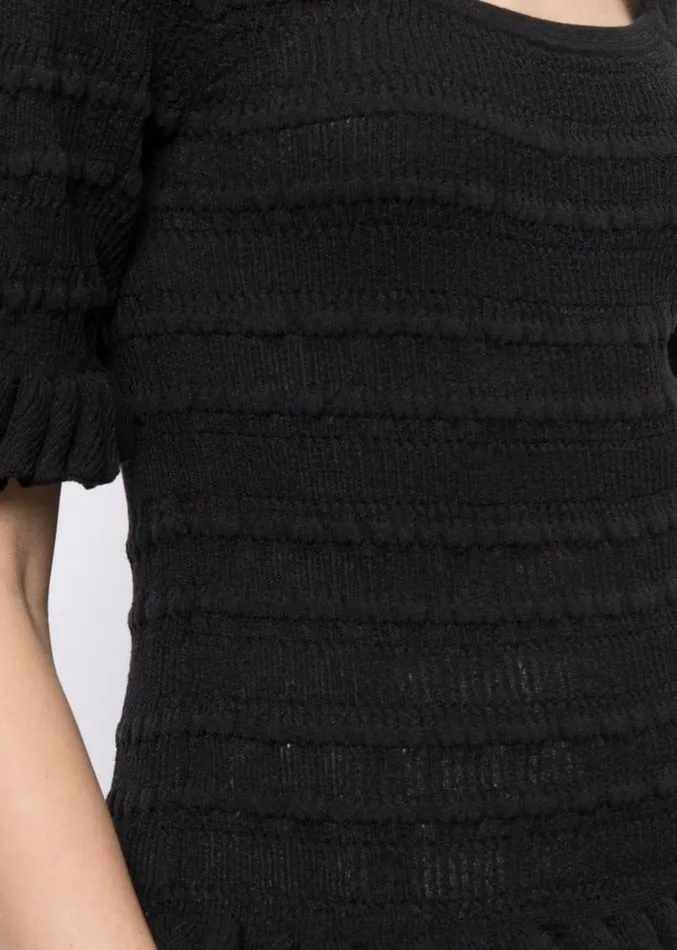 Adam Lippes Sweaters Ruffle Sleeve Top In Cotton Crepe Black 8211 Women
