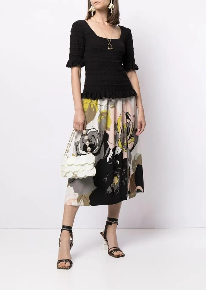 Adam Lippes Sweaters Ruffle Sleeve Top In Cotton Crepe Black 8211 Women