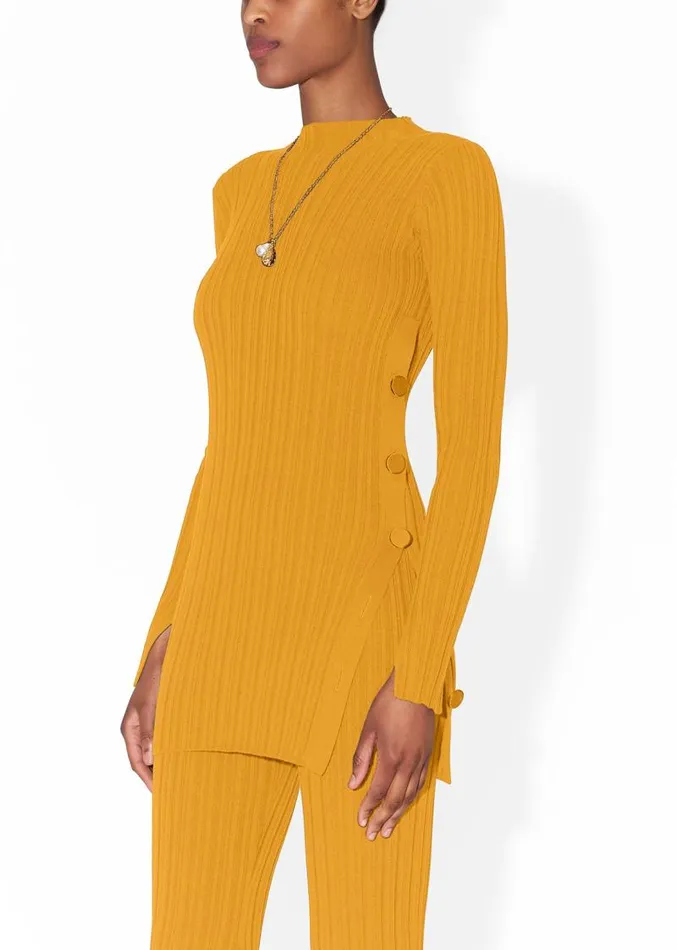 Adam Lippes Sweaters Tunic With Side Buttons In Cotton Crepe Tumeric 8211 Women