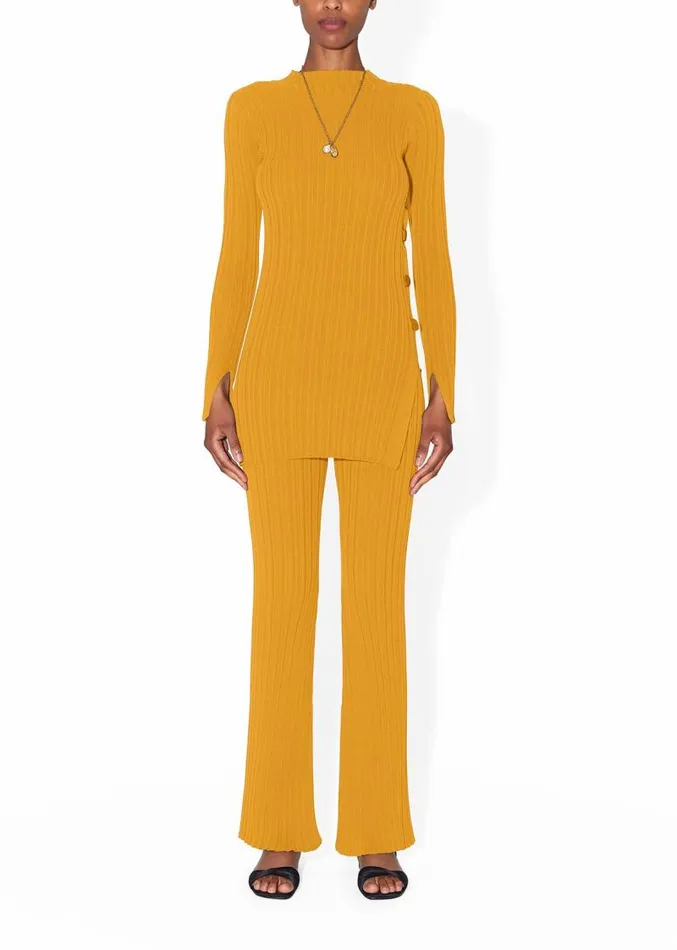 Adam Lippes Sweaters Tunic With Side Buttons In Cotton Crepe Tumeric 8211 Women
