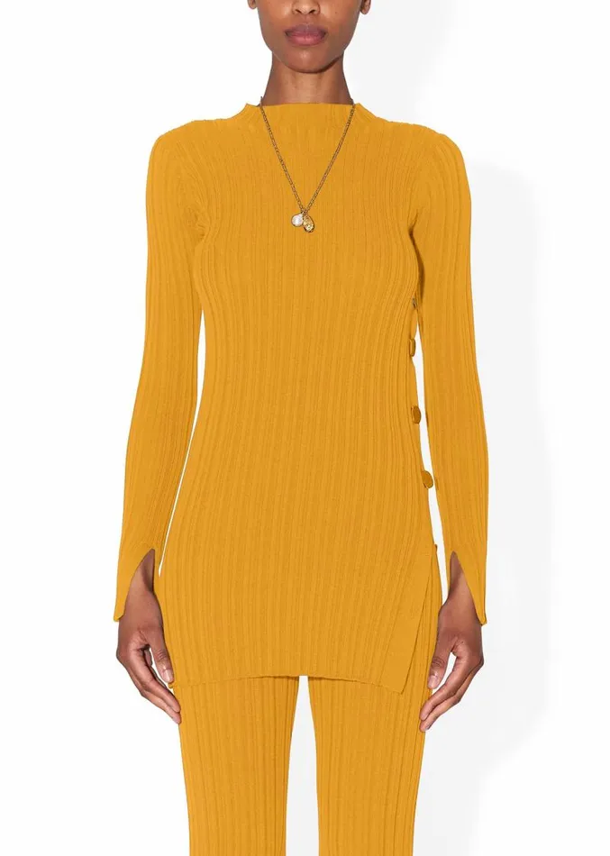 Adam Lippes Sweaters Tunic With Side Buttons In Cotton Crepe Tumeric 8211 Women
