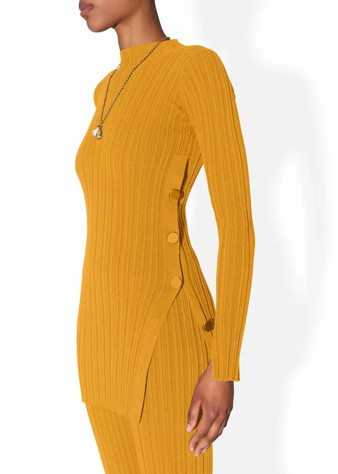 Adam Lippes Sweaters Tunic With Side Buttons In Cotton Crepe Tumeric 8211 Women