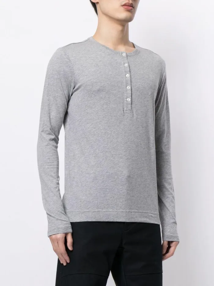 Adam Lippes TShirts Long Sleeve Henley TShirt In Pima Cotton Heather Grey 8211 Men