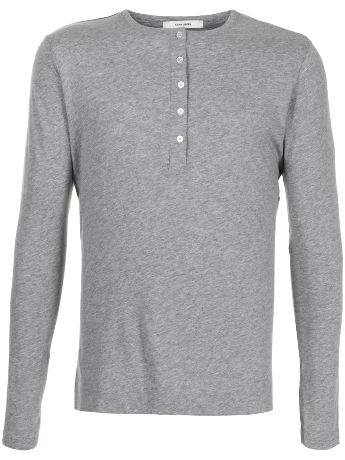 Adam Lippes TShirts Long Sleeve Henley TShirt In Pima Cotton Heather Grey 8211 Men